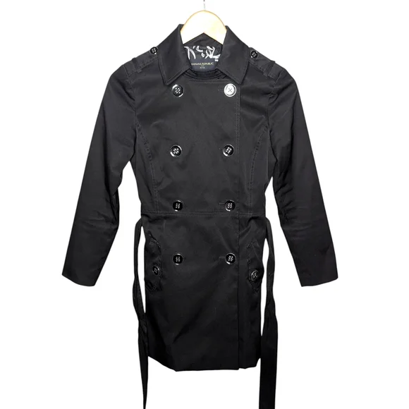 Banana Republic Petite XS Black Classic Trench Coat Belted Tailored - Picture 2 of 14